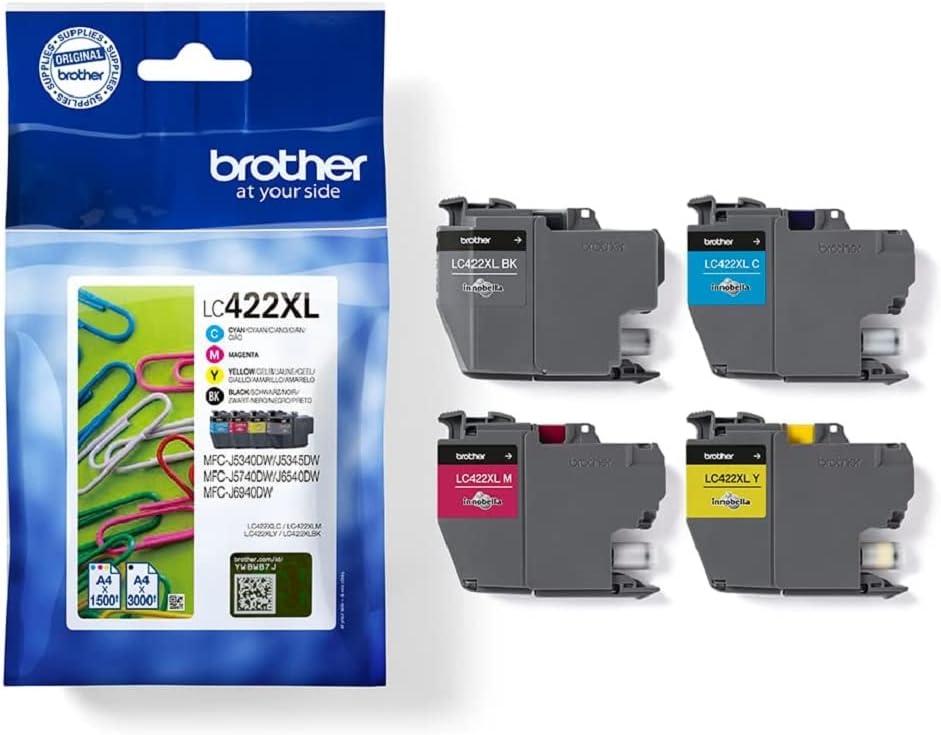 Brother Lc-422Xlval Ink Cartridge Multi Pack High-Capacity Bk,C,M,Y 3000Pg + 3X1500Pg Pack=4 For Brother Mfc-J 5340-(LC422XLVAL)