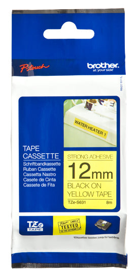 Brother Tze-S631 Directlabel Black On Yellow Extra Strong Laminat 12Mm X 8M For Brother P-Touch Tz 3.5-18Mm6-12Mm6-18Mm6-24Mm6-36Mm-(TZES631)