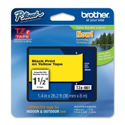 Brother Tze-661 Directlabel Black On Yellow Laminat 36Mm X 8M For Brother P-Touch Tz 3.5-36Mmhse6-36Mm-(TZe661)