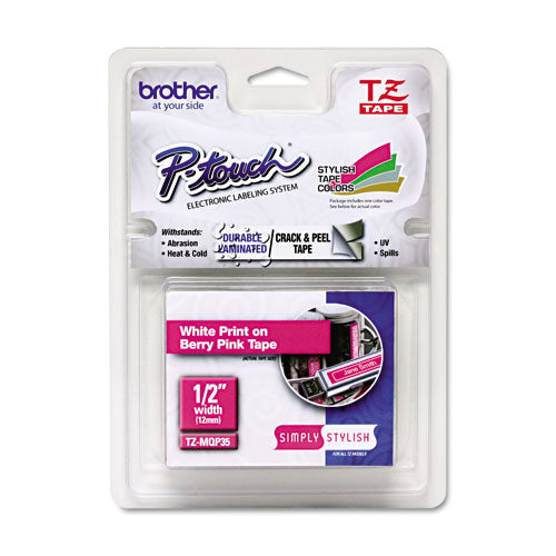 Brother Tze-Mqp35 Directlabel White On Pink Laminat 12Mm X 5M For Brother P-Touch Tz 3.5-18Mm6-12Mm6-18Mm6-24Mm6-36Mm-(TZEMQP35)