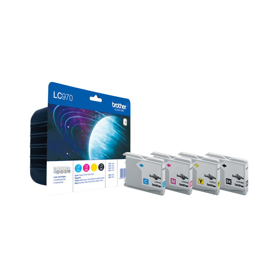 Brother Lc-970Valbp Ink Cartridge Multi Pack Bk,C,M,Y 350Pg + 3X300Pg Pack=4 For Brother Dcp 135 C-(LC970VALBP)