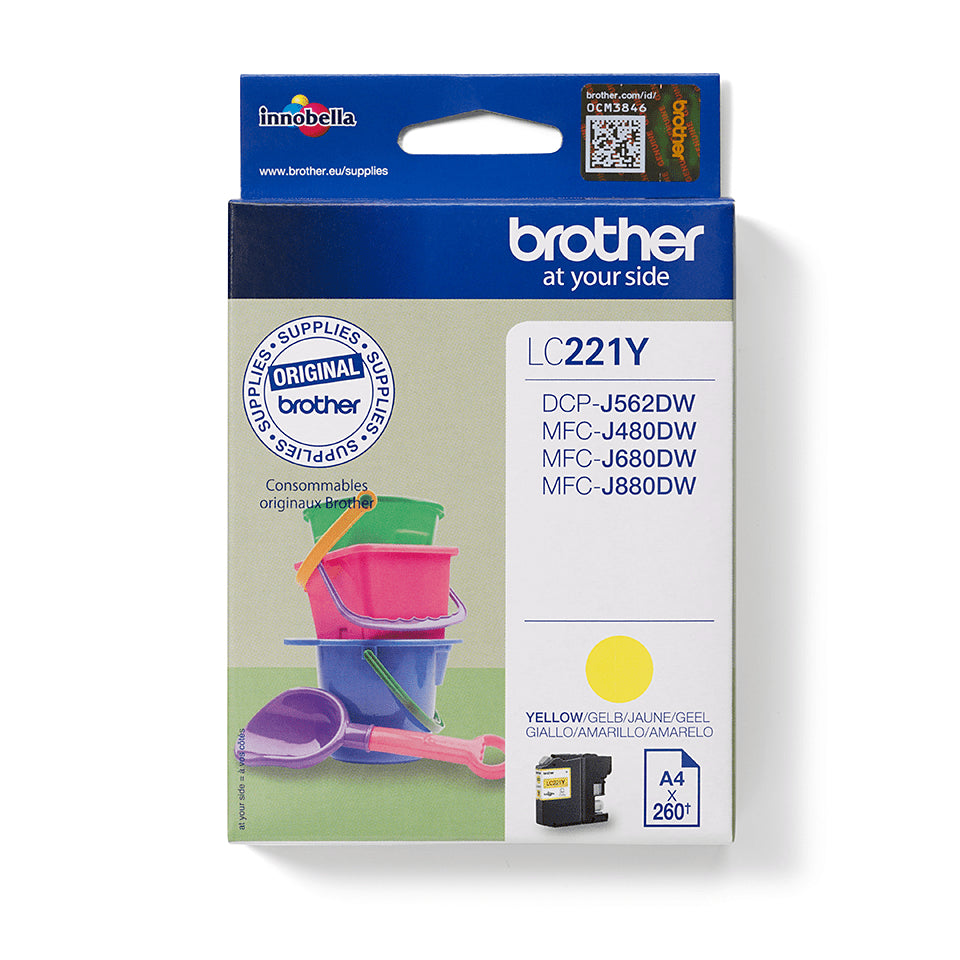 Brother Lc-221Y Ink Cartridge Yellow, 260 Pages Isoiec 24711, Content 3,9 Ml For Mfc-J 1100 Series-(LC221Y)